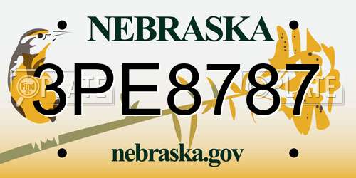 3PE8787 Nebraska License Plate