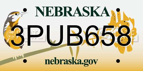 3PUB658 Nebraska License Plate
