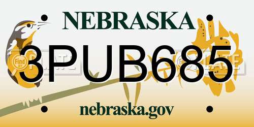 3PUB685 Nebraska License Plate