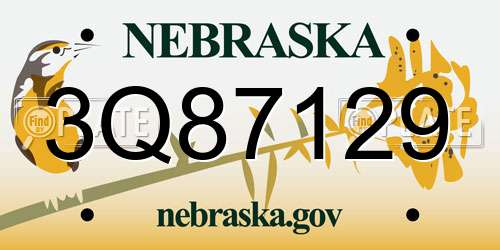 3Q87129 Nebraska License Plate