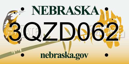 3QZD062 Nebraska License Plate