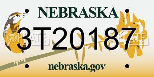 3T20187 Nebraska License Plate