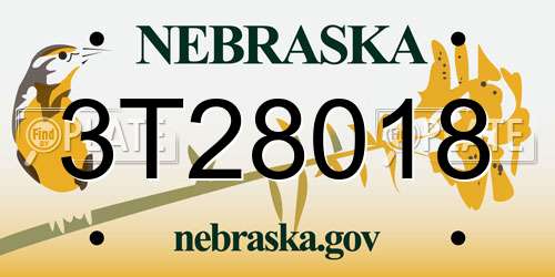 3T28018 Nebraska License Plate