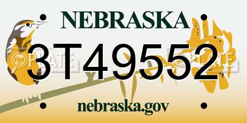 3T49552 Nebraska License Plate