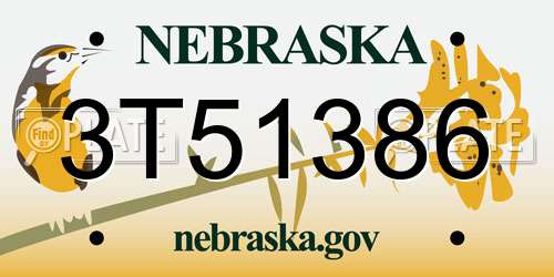 3T51386 Nebraska License Plate