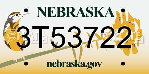 3T53722 Nebraska License Plate