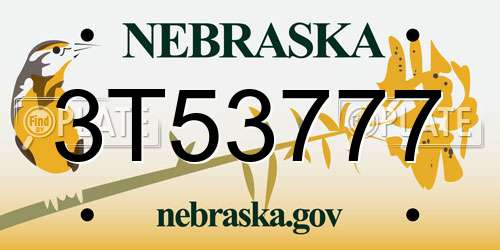 3T53777 Nebraska License Plate