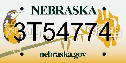 3T54774 Nebraska License Plate