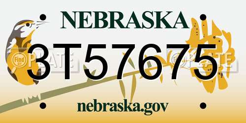 3T57675 Nebraska License Plate