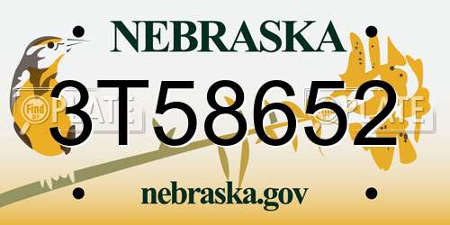 3T58652 Nebraska License Plate