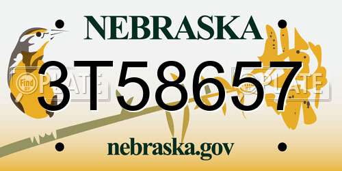 3T58657 Nebraska License Plate