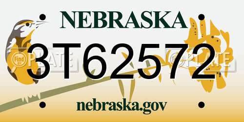 3T62572 Nebraska License Plate