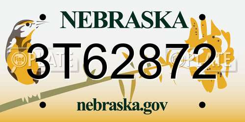 3T62872 Nebraska License Plate