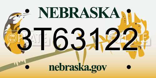 3T63122 Nebraska License Plate