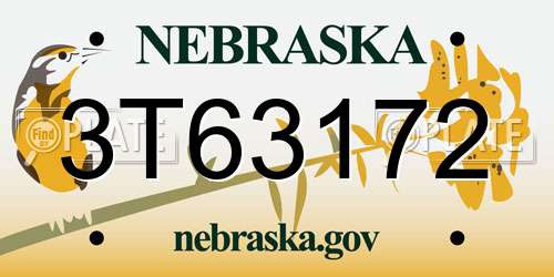 3T63172 Nebraska License Plate