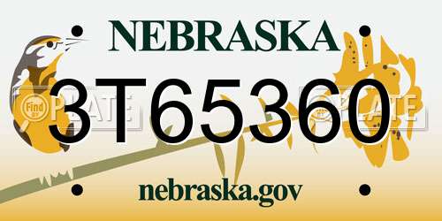 3T65360 Nebraska License Plate