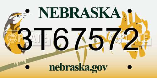 3T67572 Nebraska License Plate
