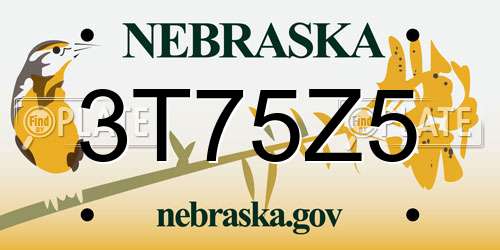 3T75Z5 Nebraska License Plate