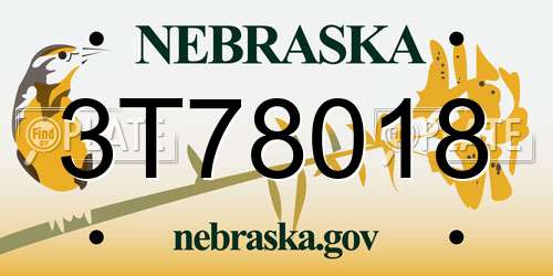 3T78018 Nebraska License Plate