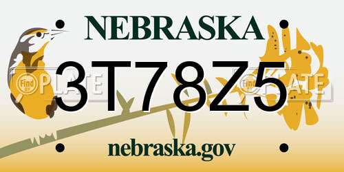 3T78Z5 Nebraska License Plate