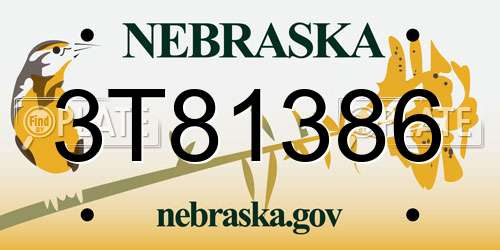 3T81386 Nebraska License Plate