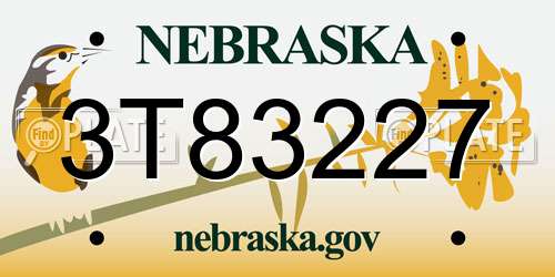 3T83227 Nebraska License Plate