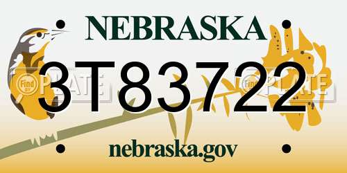 3T83722 Nebraska License Plate
