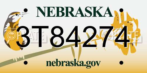 3T84274 Nebraska License Plate
