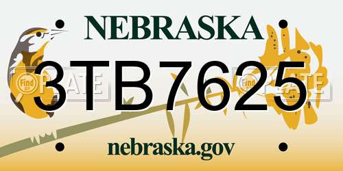 3TB7625 Nebraska License Plate