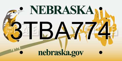 3TBA774 Nebraska License Plate