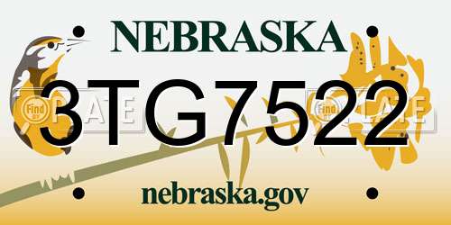 3TG7522 Nebraska License Plate
