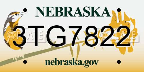 3TG7822 Nebraska License Plate