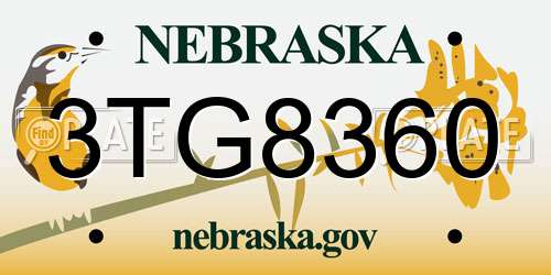 3TG8360 Nebraska License Plate