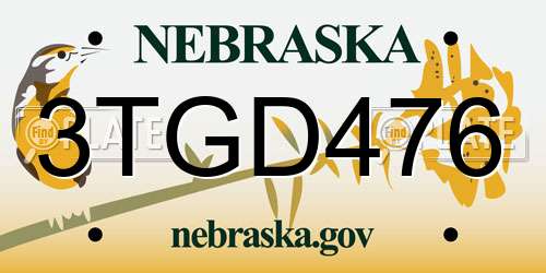 3TGD476 Nebraska License Plate