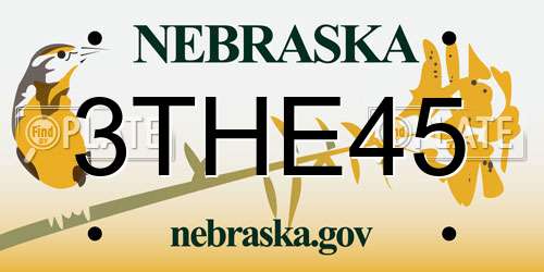 3THE45 Nebraska License Plate