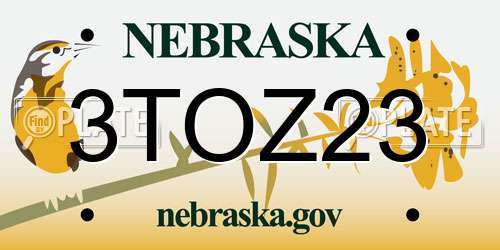 3TOZ23 Nebraska License Plate