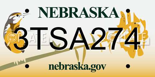 3TSA274 Nebraska License Plate