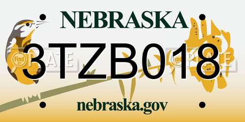 3TZB018 Nebraska License Plate