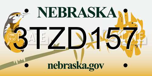 3TZD157 Nebraska License Plate