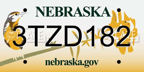3TZD182 Nebraska License Plate
