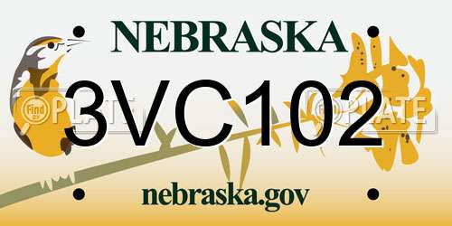 3VC102 Nebraska License Plate