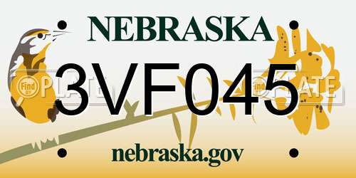 3VF045 Nebraska License Plate