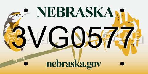3VG0577 Nebraska License Plate