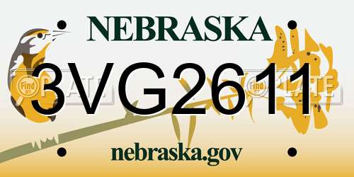 3VG2611 Nebraska License Plate