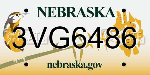 3VG6486 Nebraska License Plate