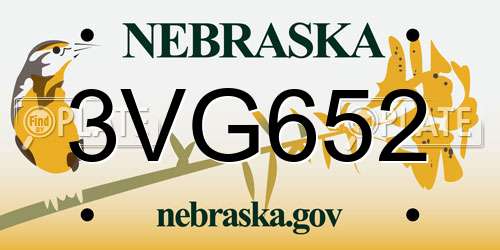 3VG652 Nebraska License Plate