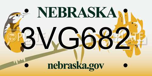 3VG682 Nebraska License Plate