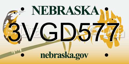 3VGD577 Nebraska License Plate