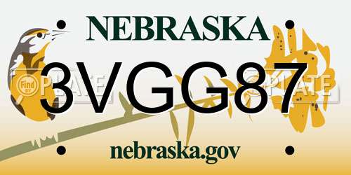 3VGG87 Nebraska License Plate