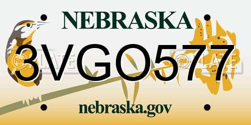 3VGO577 Nebraska License Plate